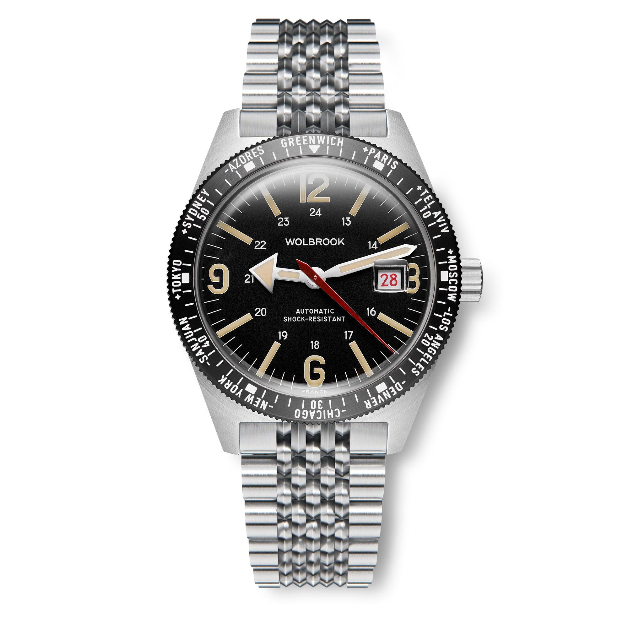 Skindiver WT Automatic Bracelet Watch - Black Bezel, Vintage & Steel - 21 - Wolbrook Watches