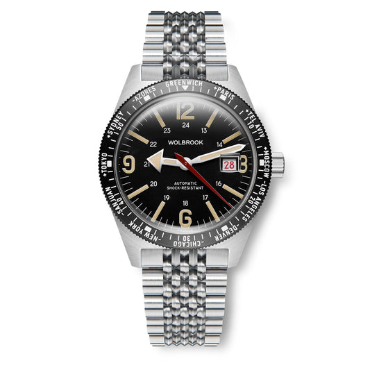 Skindiver WT Automatic Bracelet Watch - Black Bezel, Vintage & Steel - 21 - Wolbrook Watches