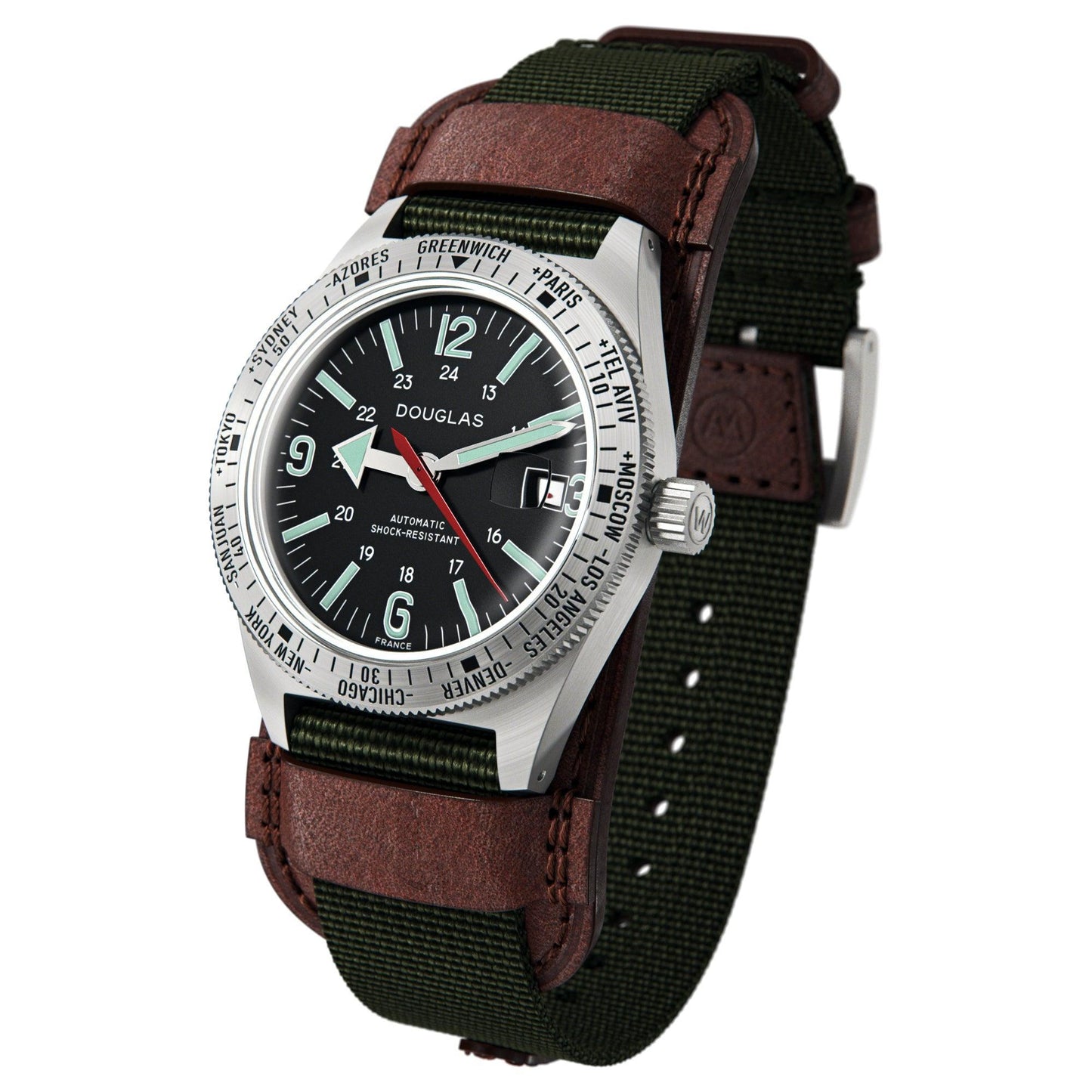 Skindiver WT Professional Tool-Watch with Black Dial and Green C7 Super-LumiNova, on Steel Case 3/4 view