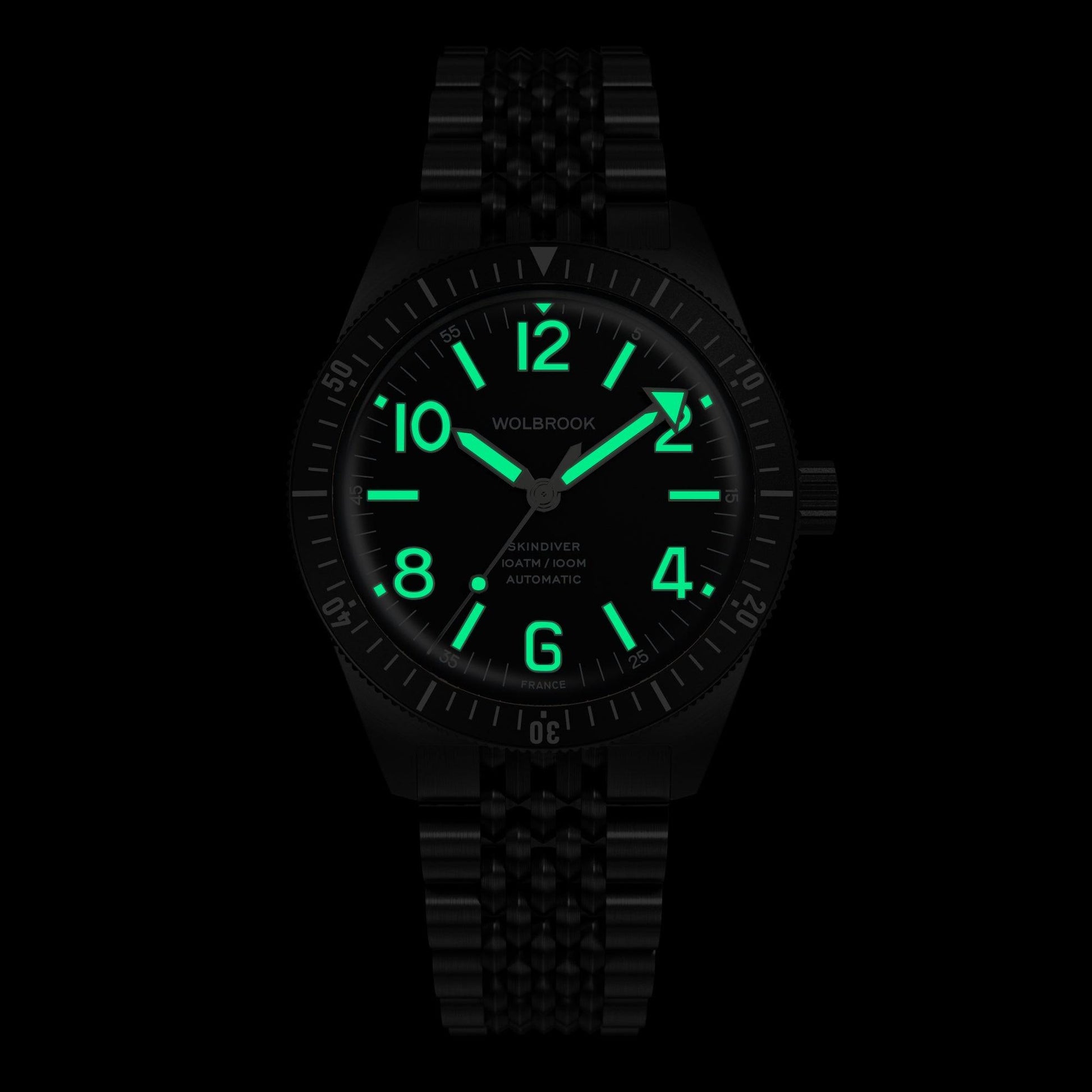 Skindiver Automatic Bracelet Watch - Green Lum & Black PVD - 21 - Wolbrook Watches
