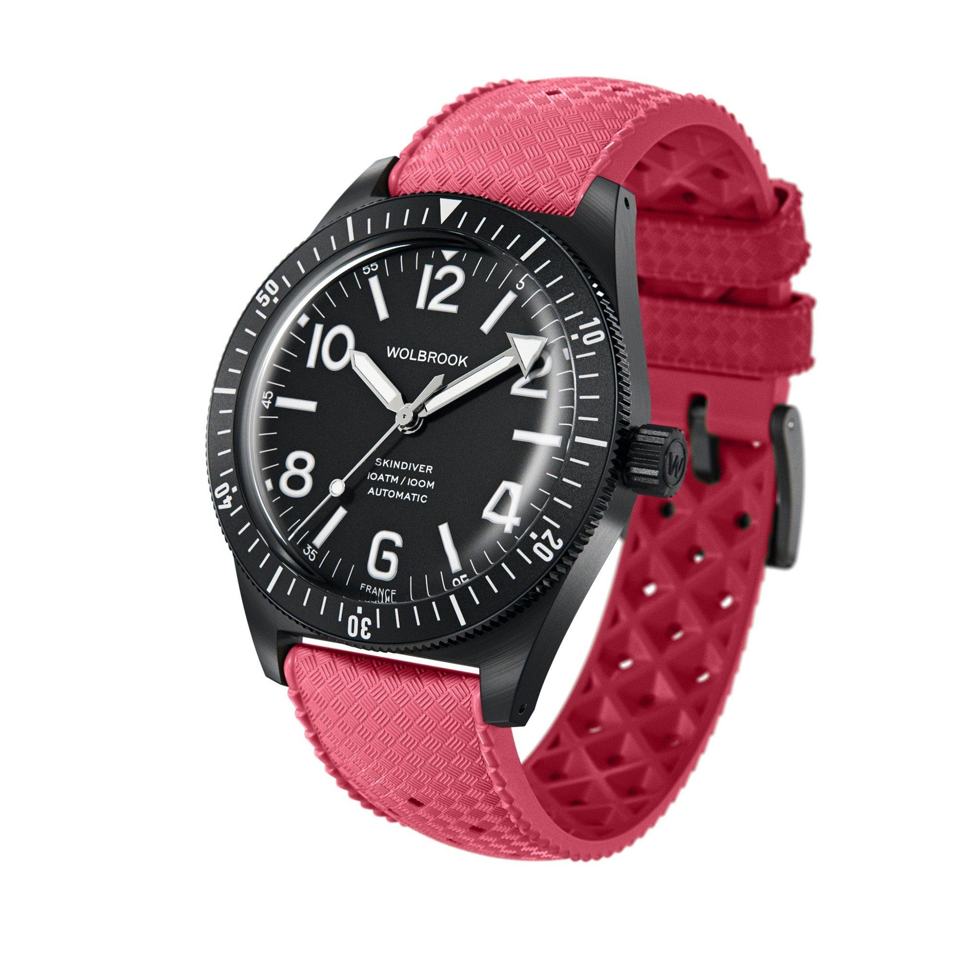 Skindiver Automatic Watch - Black PVD on Pink - Wolbrook Watches