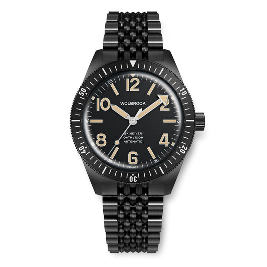 Skindiver Automatic Bracelet Watch - Vintage Lum & Black PVD - Wolbrook Watches