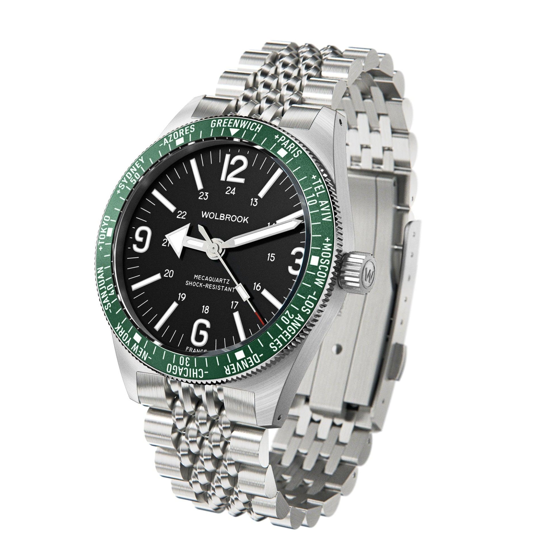Skindiver WT Mecaquartz Bracelet Watch - Green, Black & Steel - Wolbrook Watches