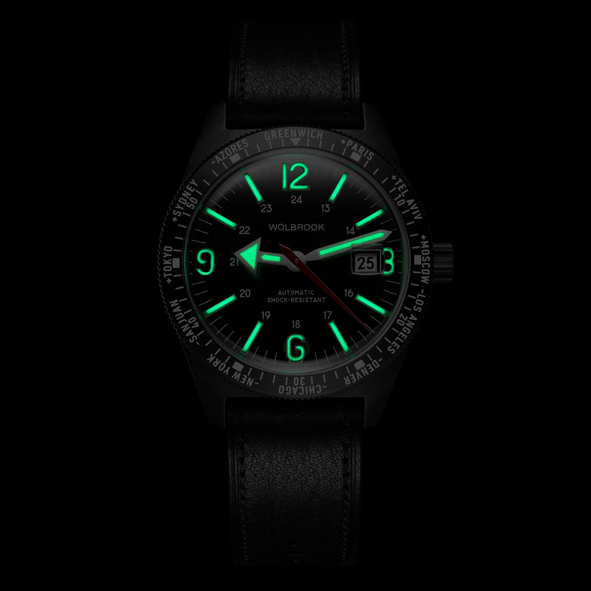 Skindiver WT Automatic Watch, Black Dial with Green Super-LumiNova C7 on