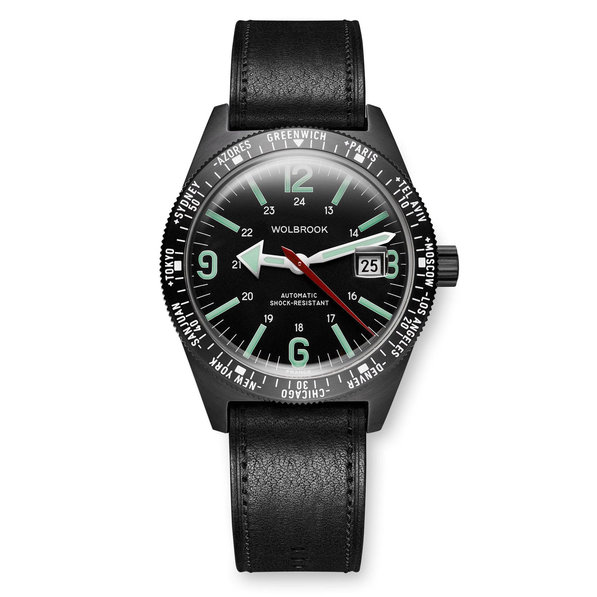 Skindiver WT Automatic Watch, Black Dial with Green C7 Super-LumiNova and Black PVD Case