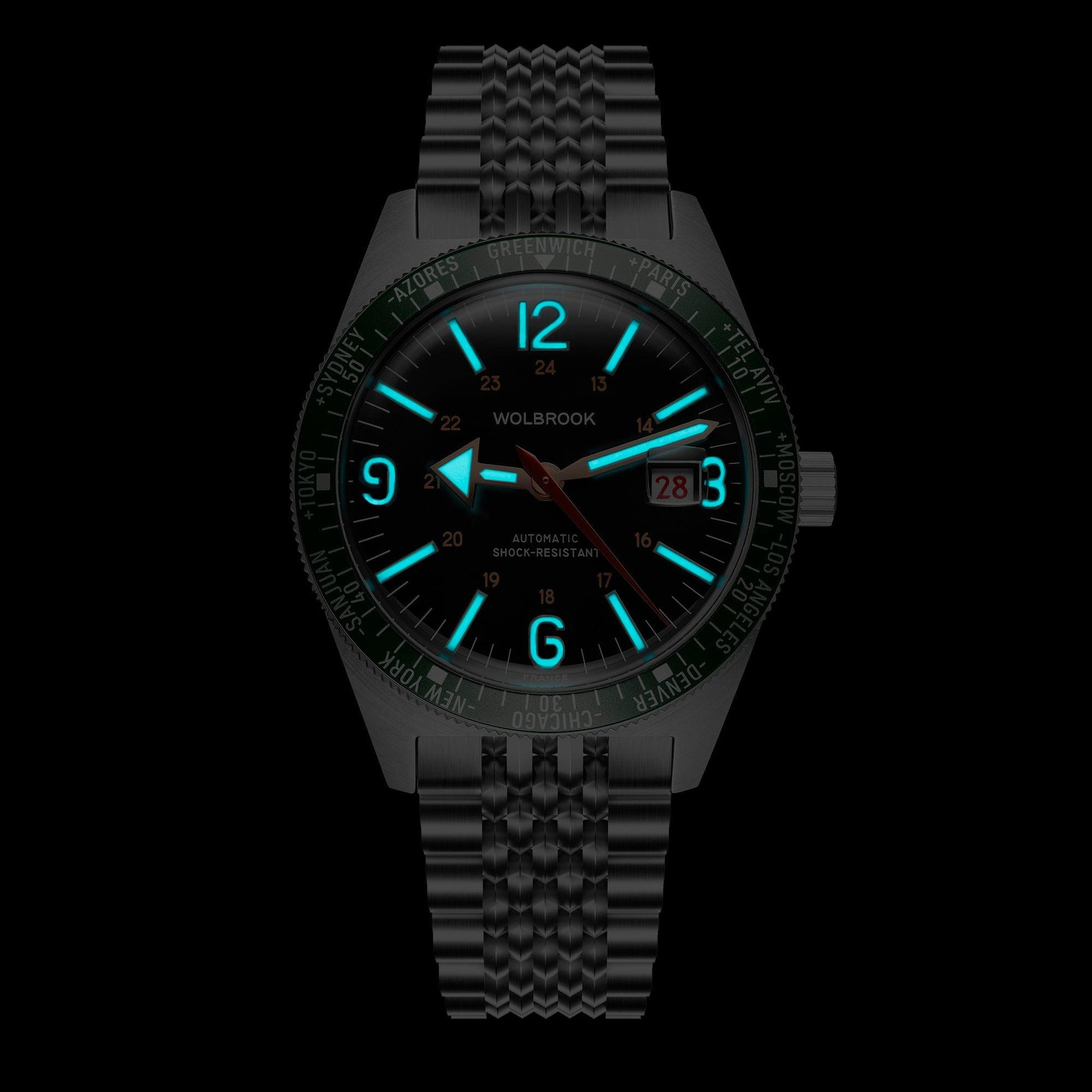 Skindiver WT Automatic Bracelet Watch - Green Bezel & Steel - Wolbrook Watches