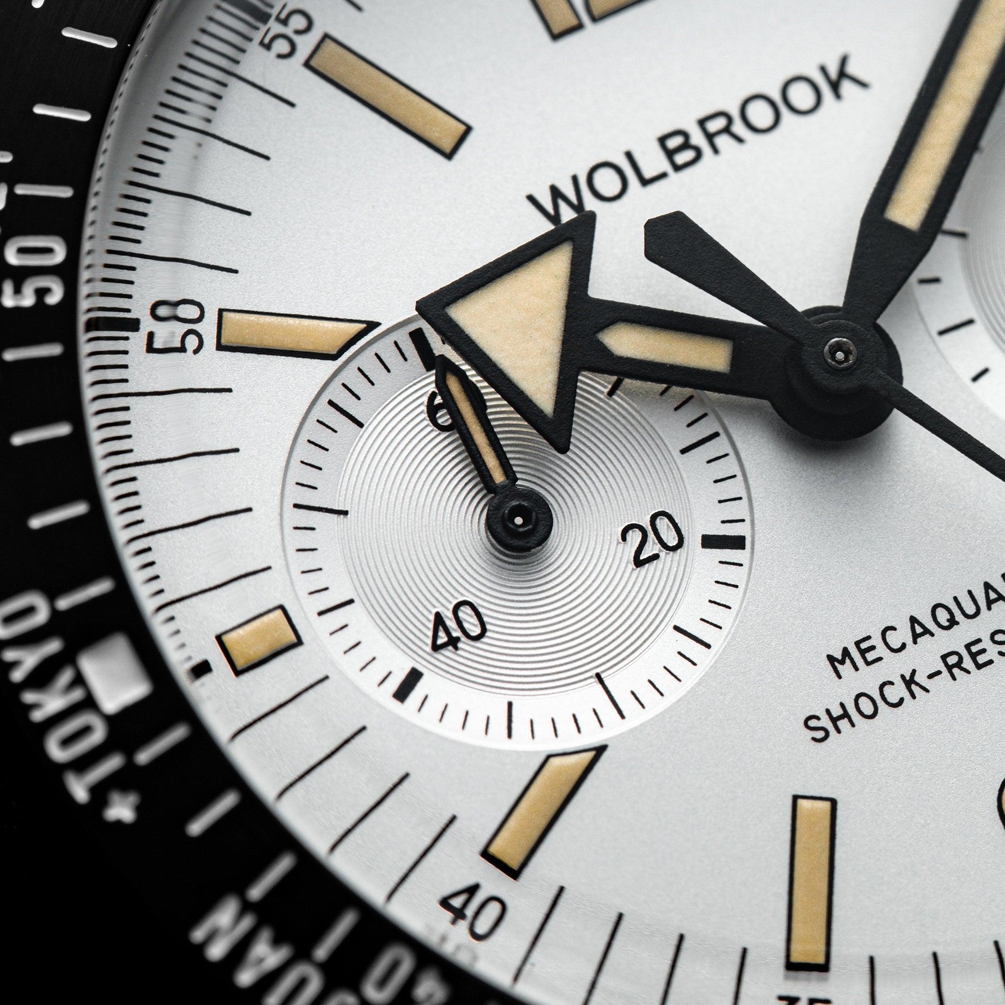 Skindiver WT Chrono-Mecaquartz Black Bezel Vintage White Chronograph - Wolbrook Watches