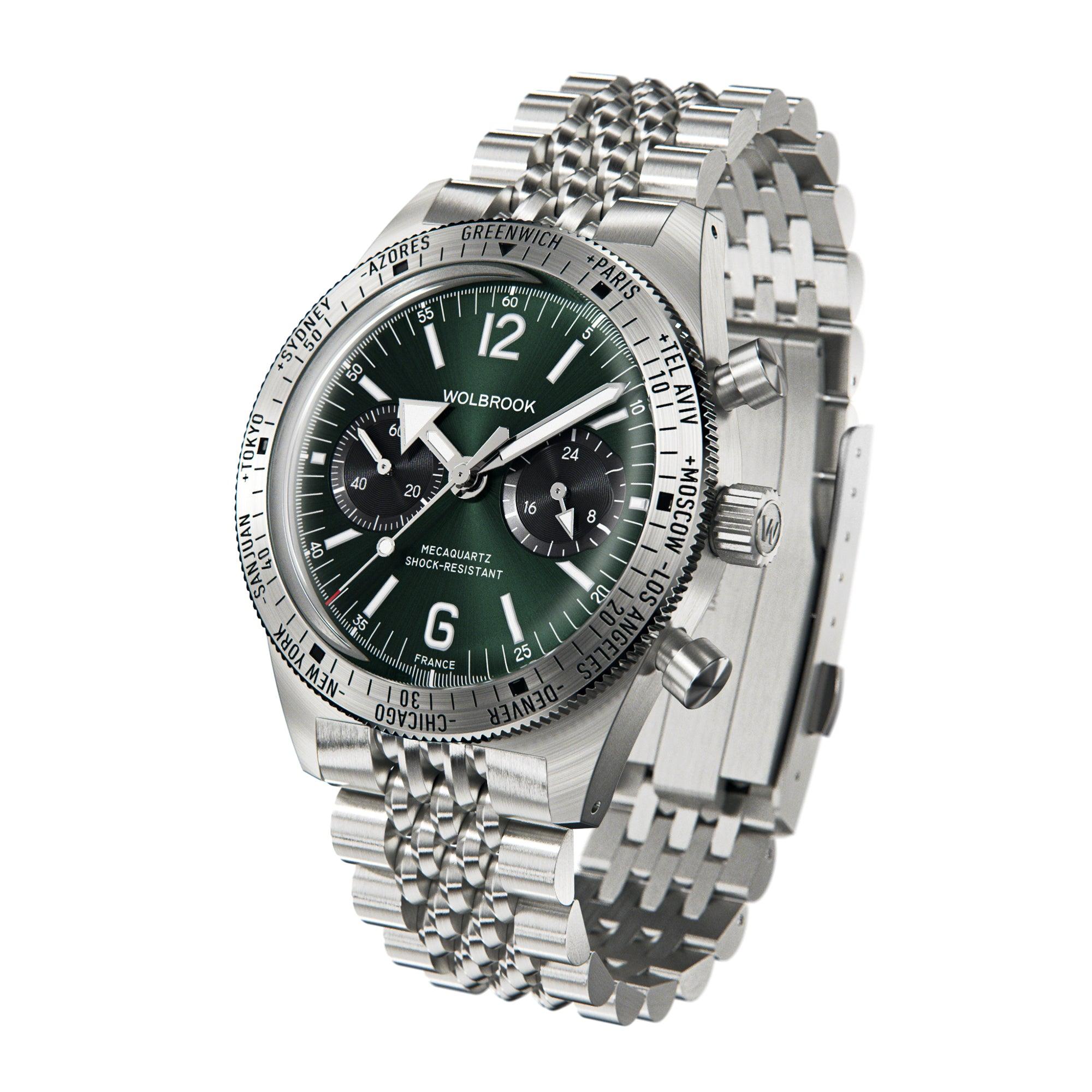 Skindiver WT Chrono-Mecaquartz Green Bracelet Chronograph - Wolbrook Watches