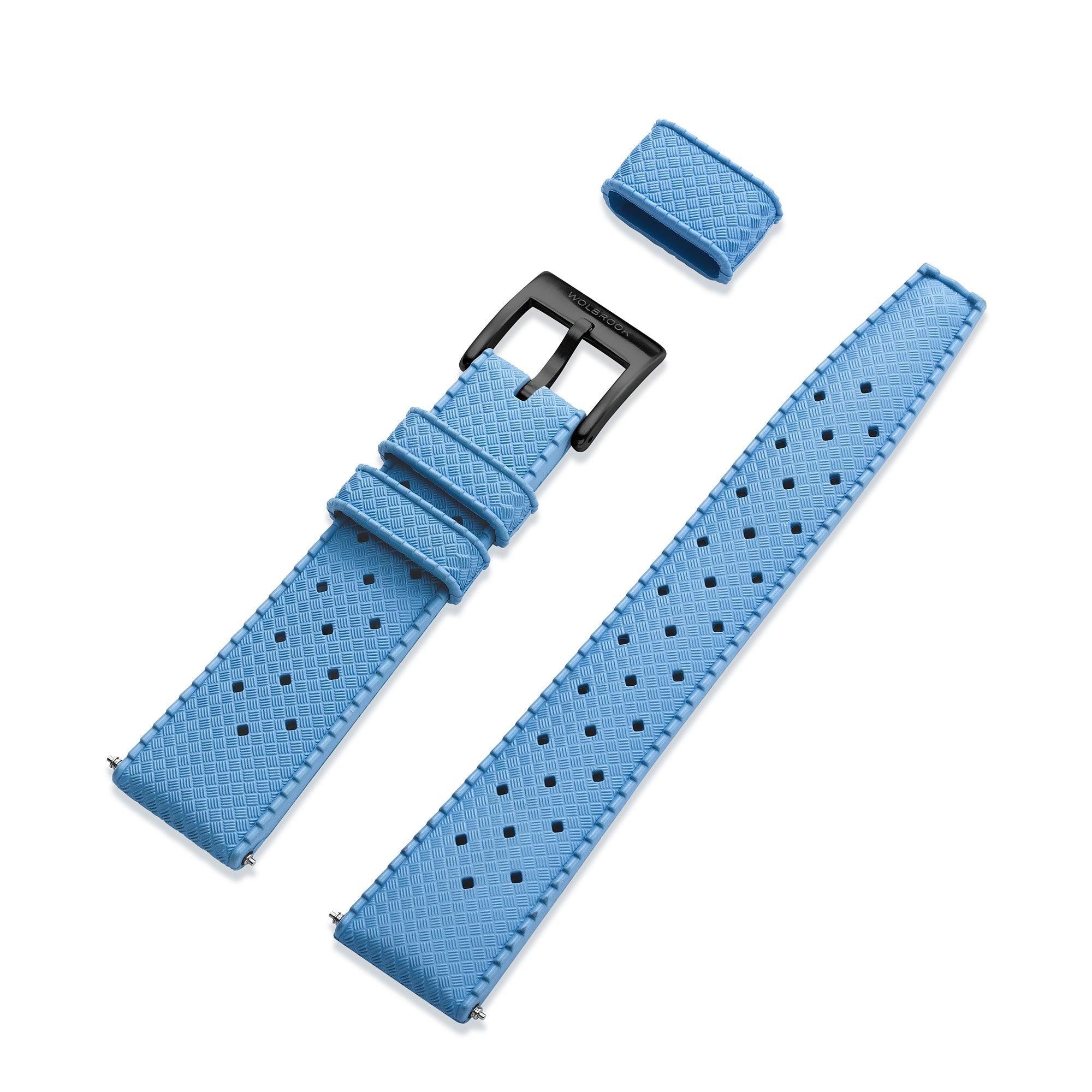Sky Blue Tropic Rubber Strap & Black PVD Steel Buckle - Wolbrook Watches