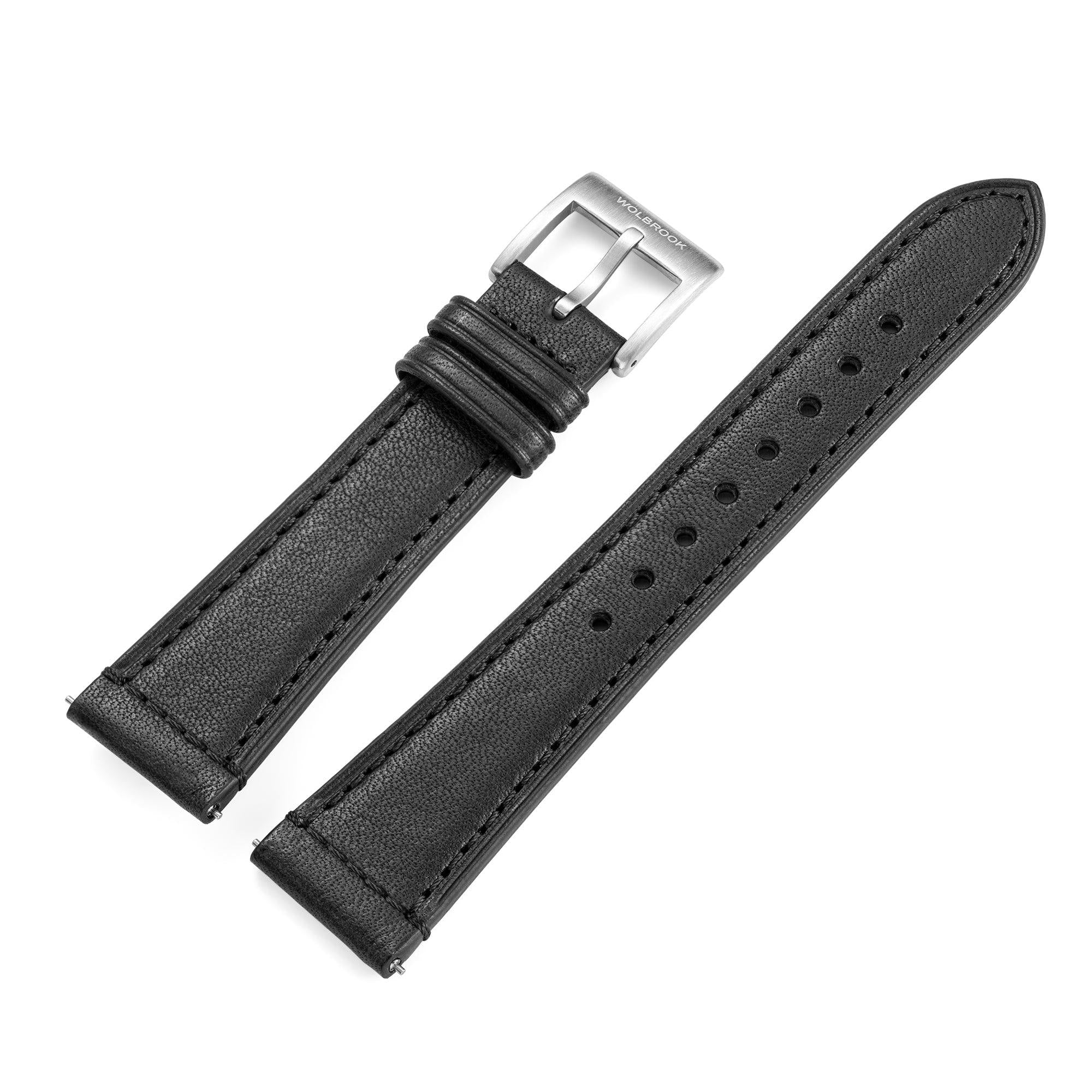Two-Piece Black Leather Strap & Steel Buckle for Field Watch