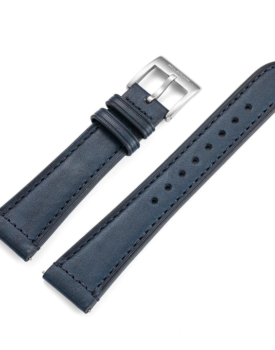 Two-Piece Blue Leather Strap & Steel Buckle for Field Watch