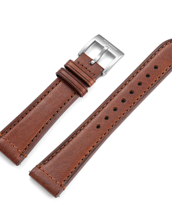 Two-Piece Brown Leather Strap & Steel Buckle for Field Watch