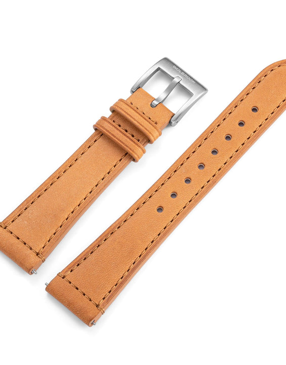 Two-Piece Camel Leather Strap & Steel Buckle for Field Watch