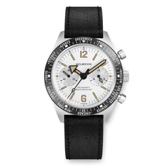 Skindiver WT Chrono-Mecaquartz Black Bezel Vintage White Chronograph - Wolbrook Watches