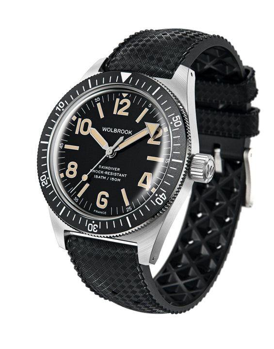 Skindiver Automatic Watch - Vintage Lum & Black Dial on Black