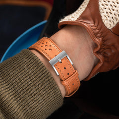 Two-Piece Camel Rally Leather Strap & Steel Buckle for Racing Watch - Wolbrook Watches