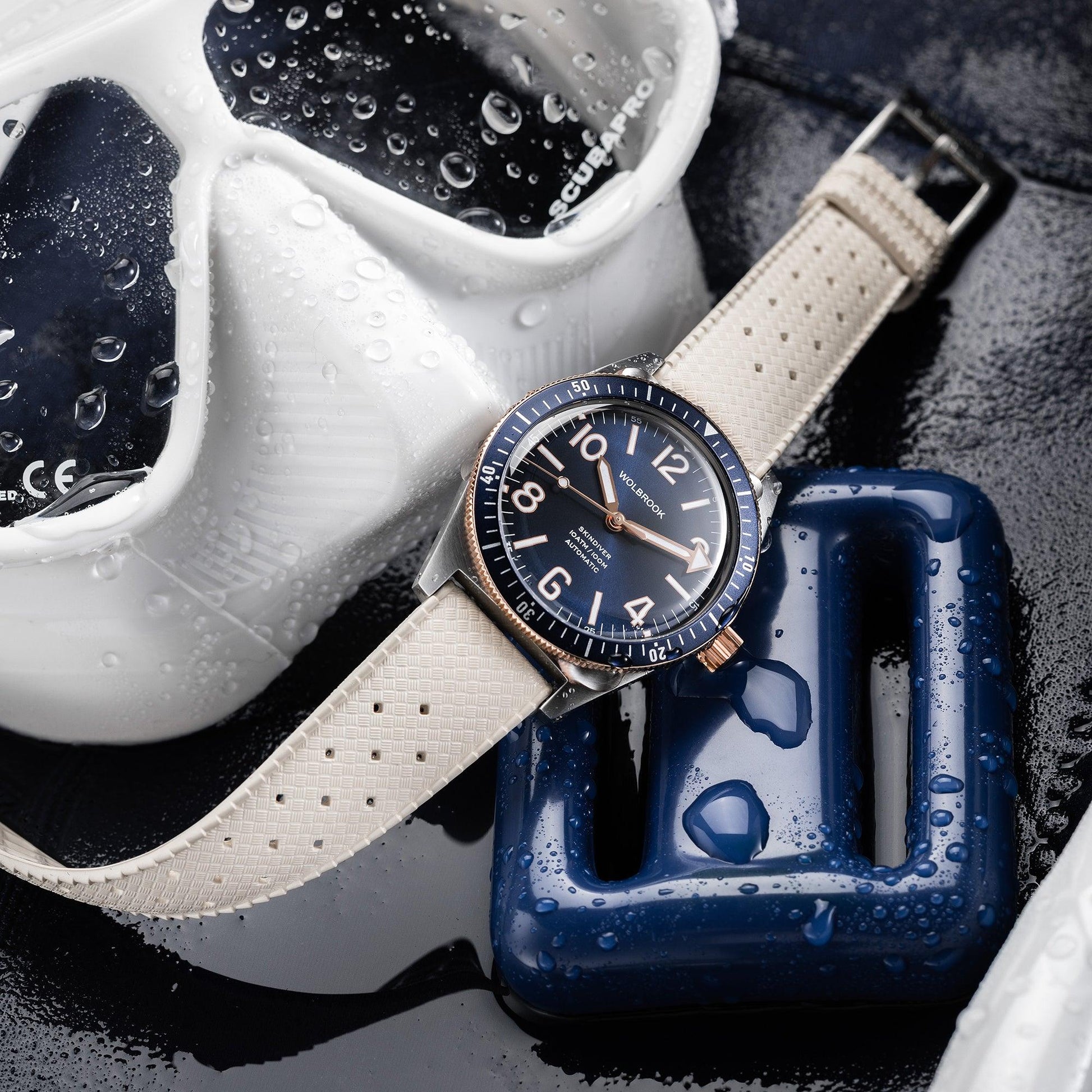 Skindiver Automatic Watch – Two-Tone Blue Sunray & White - Wolbrook Watches