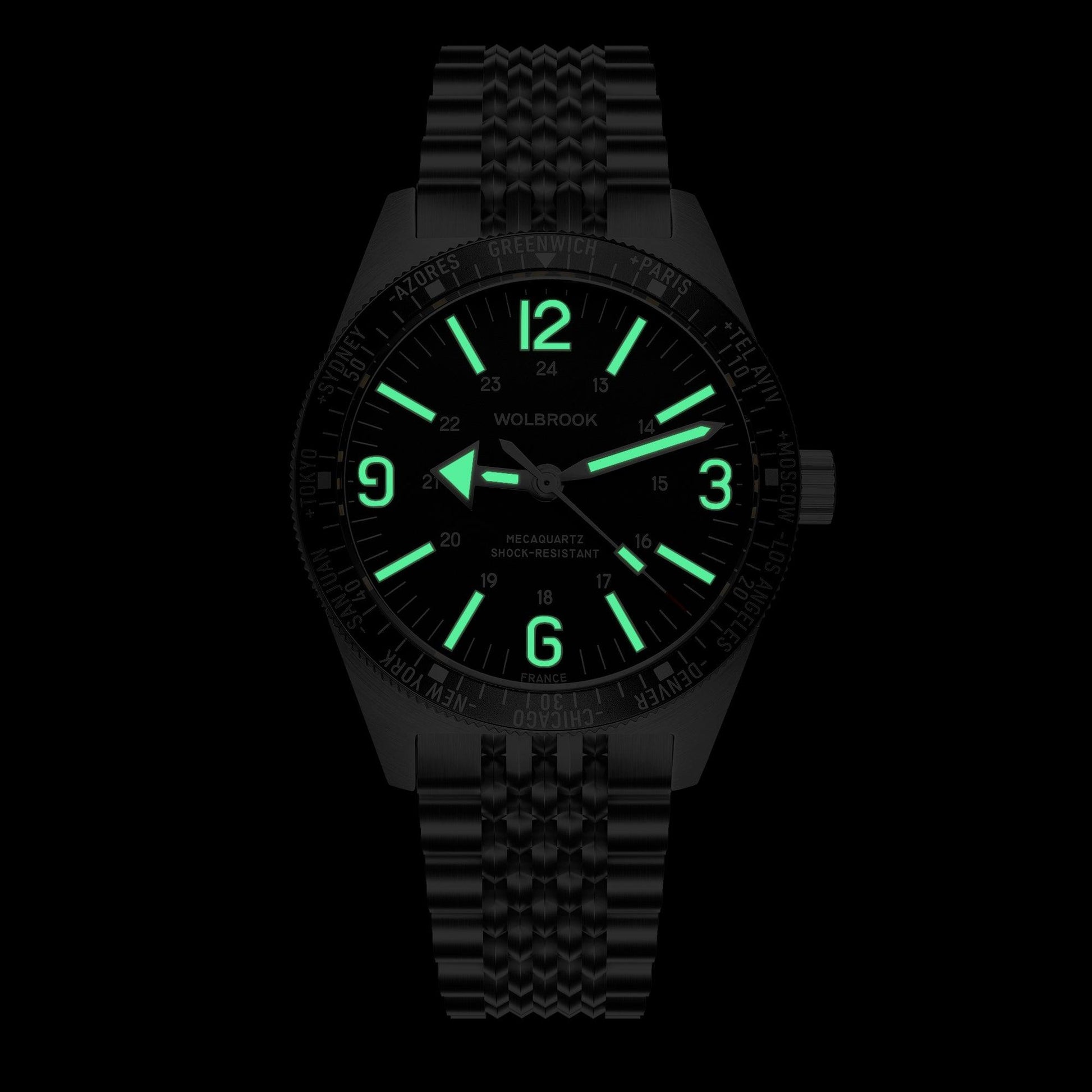 Skindiver WT Mecaquartz Bracelet Watch - Green Lum - 21 - Wolbrook Watches
