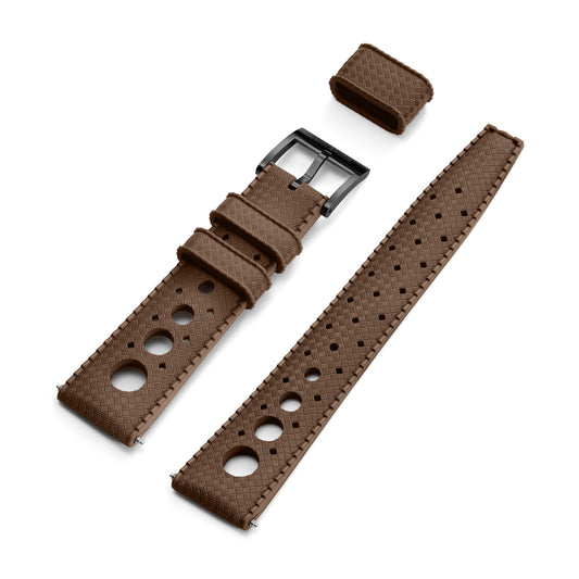 Brown "Rally" Tropic Rubber Strap & Black PVD Steel Buckle