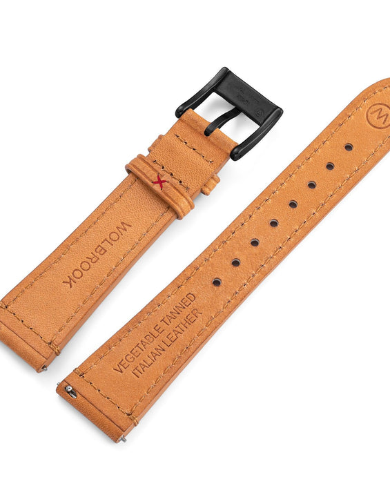 Two-Piece Camel Rally Leather Strap & Black PVD Steel Buckle for Racing Watch