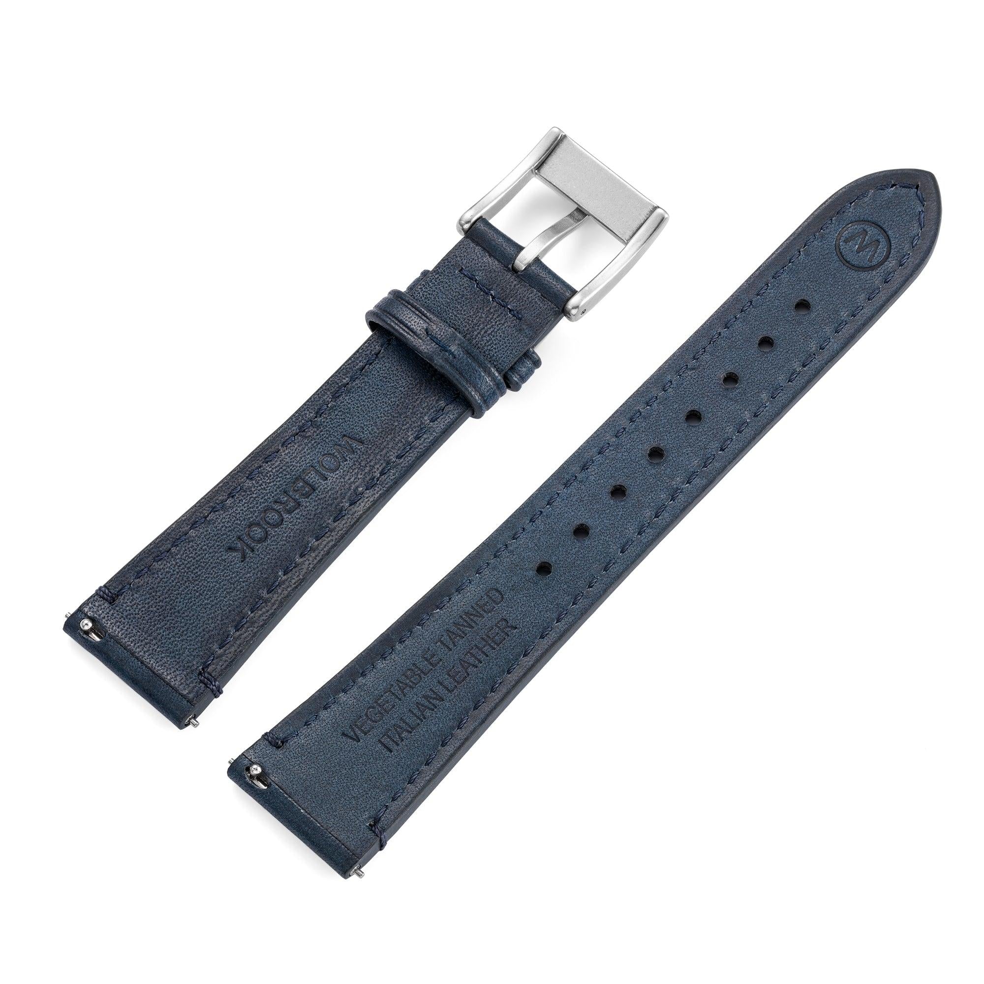 Two-Piece Blue Leather Strap & Steel Buckle