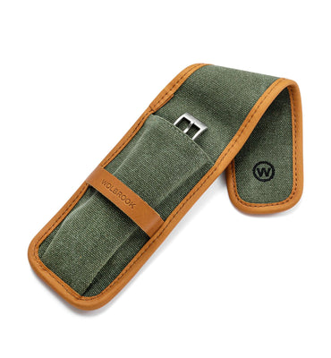 Green Canvas & Brown Leather Single Watch Pouch