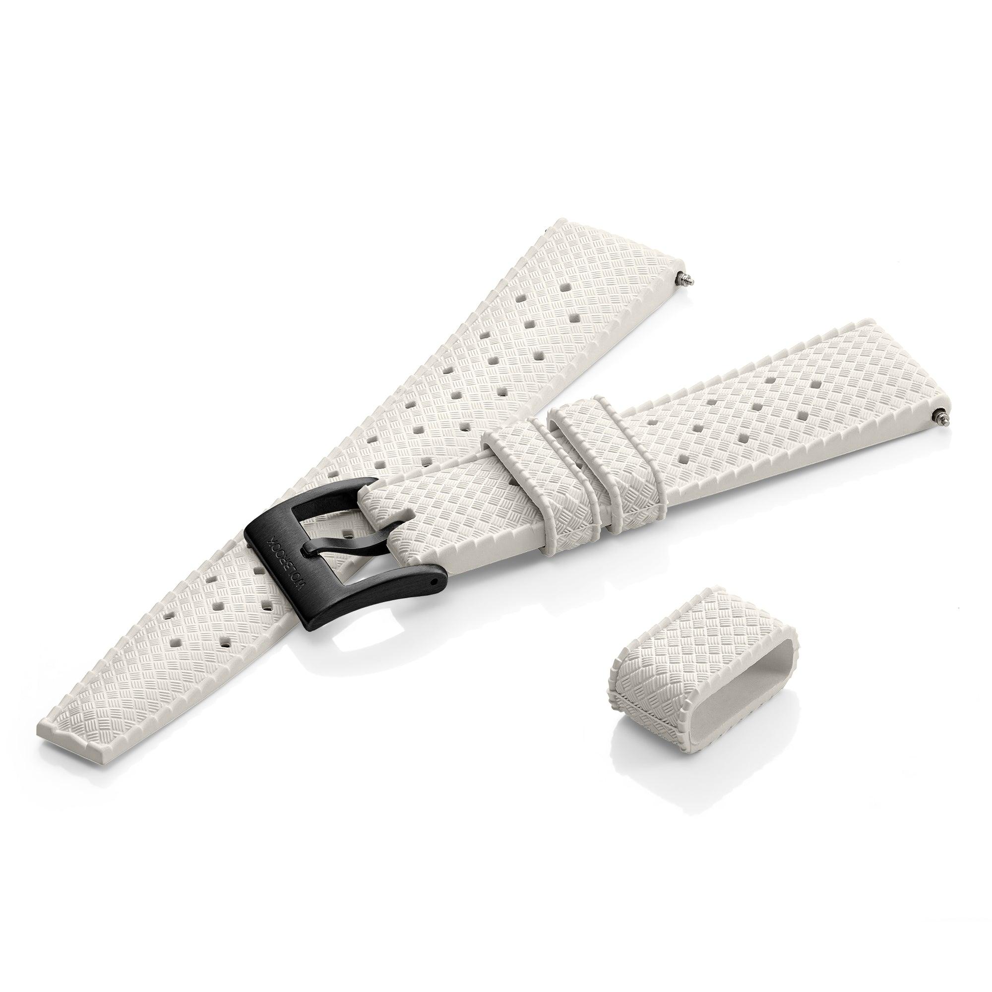 White Tropic Rubber Strap & Black PVD Steel Buckle - Wolbrook Watches