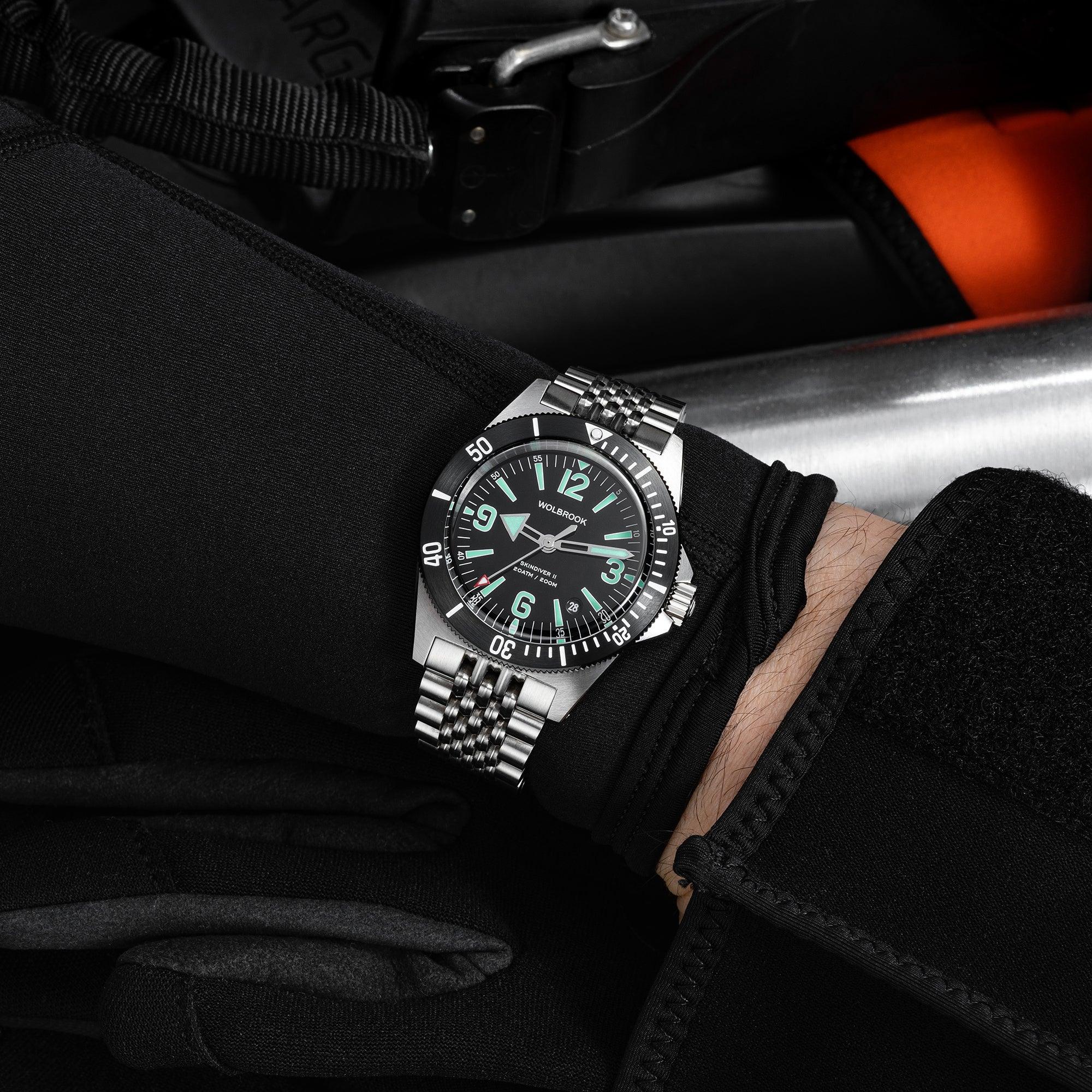 Skindiver II Automatic Dive Watch - Green Lum & Black Dial - Wolbrook Watches