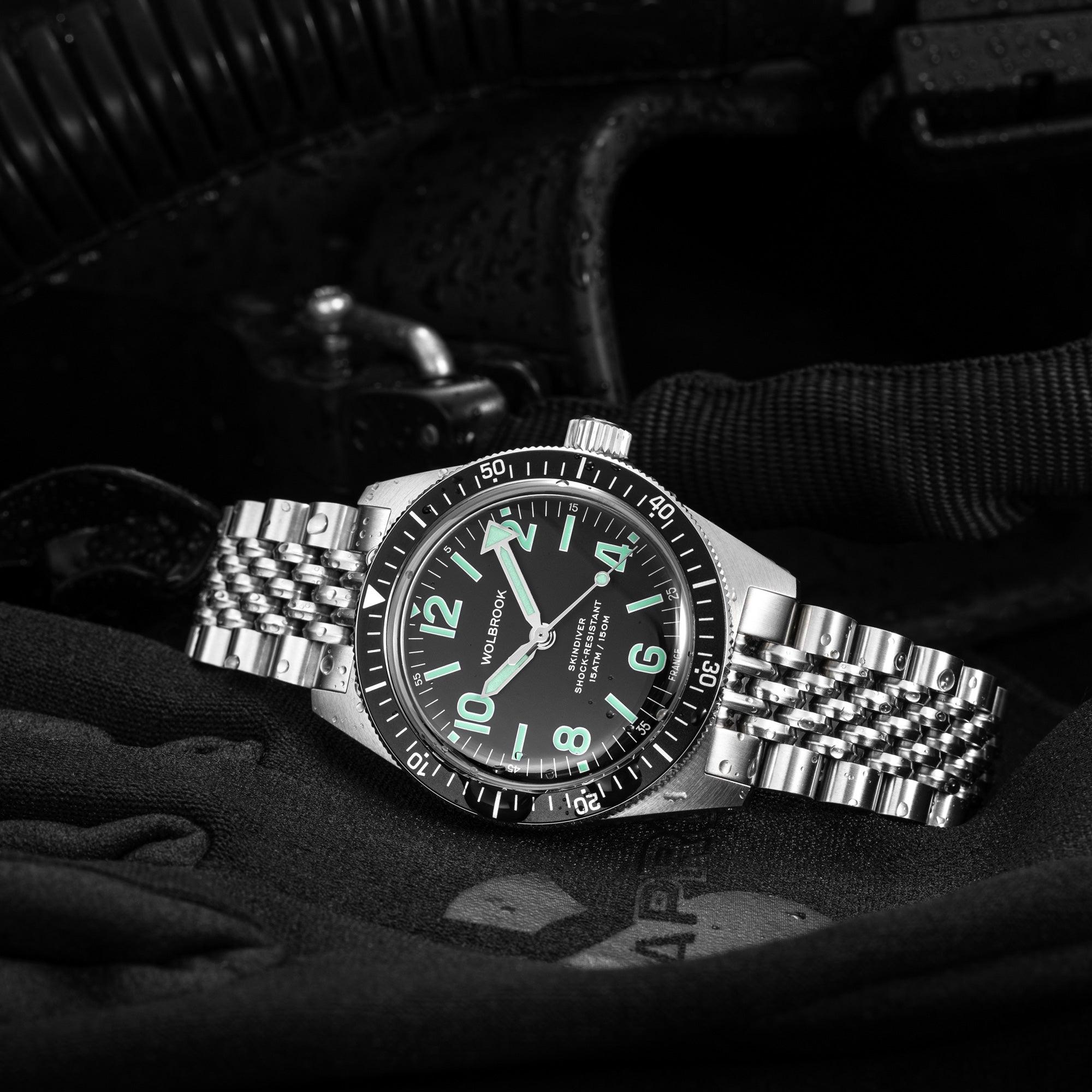 Skindiver Automatic Watch - Green Lum & Black Dial - Wolbrook Watches