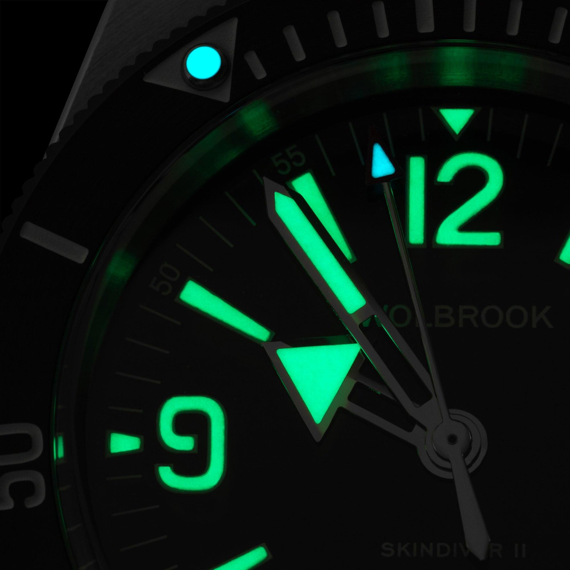 Skindiver II Automatic Dive Watch - Green Lum & Black Dial - Wolbrook Watches