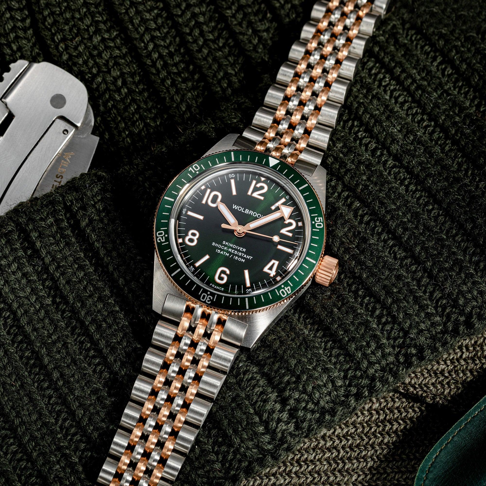 Skindiver Automatic Watch – Two-Tone Green - Wolbrook Watches