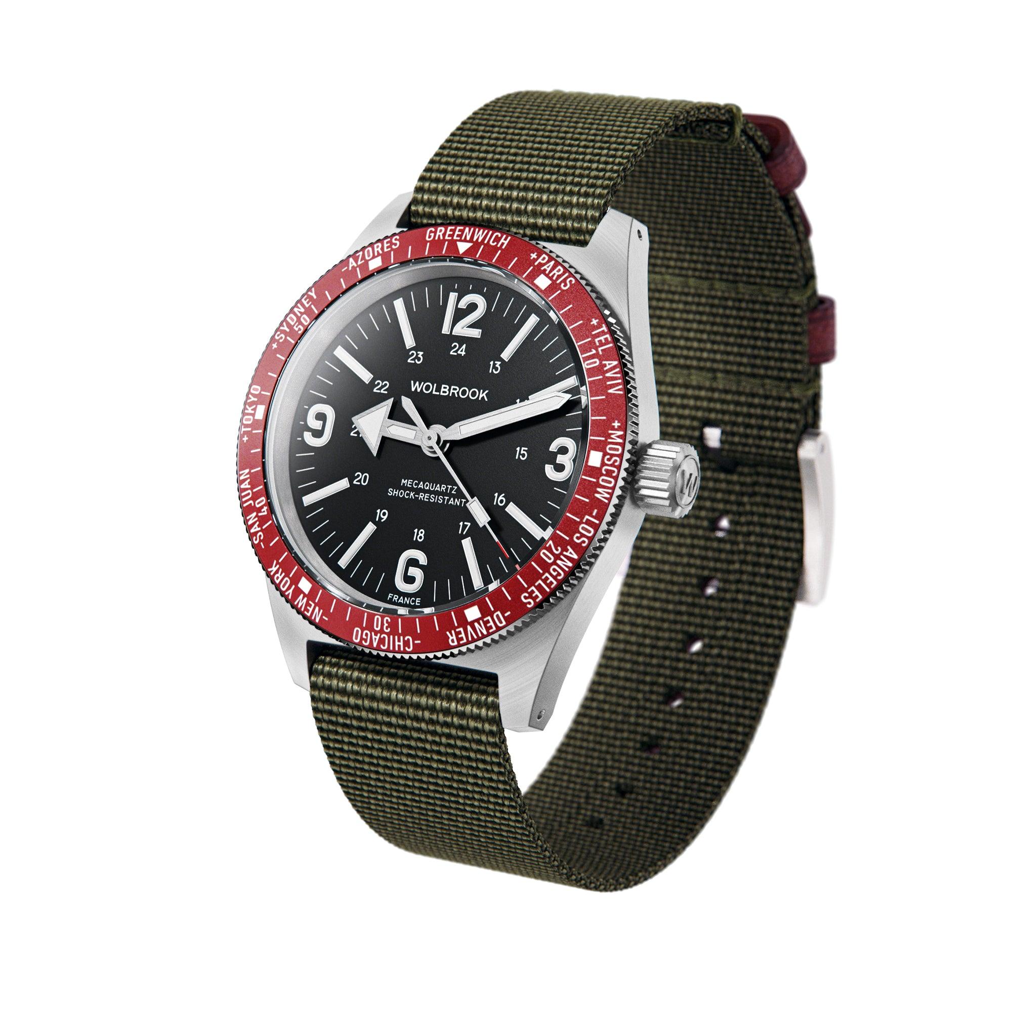 Skindiver WT Mecaquartz Watch - Red, Black & Steel - Wolbrook Watches