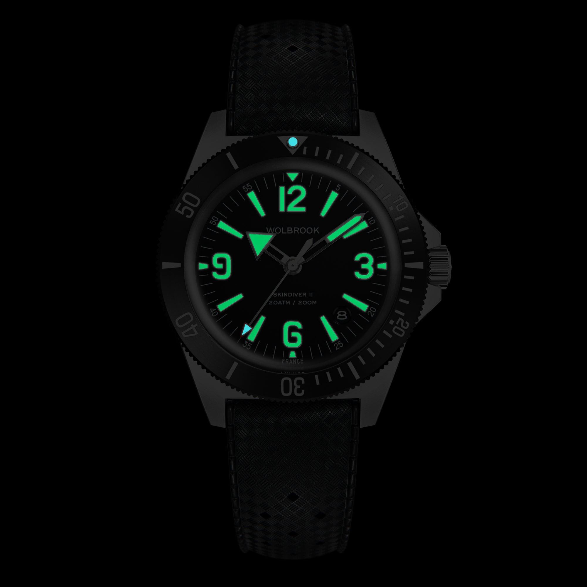 Skindiver II Automatic Dive Watch - Green Lum & Black Dial - Wolbrook Watches