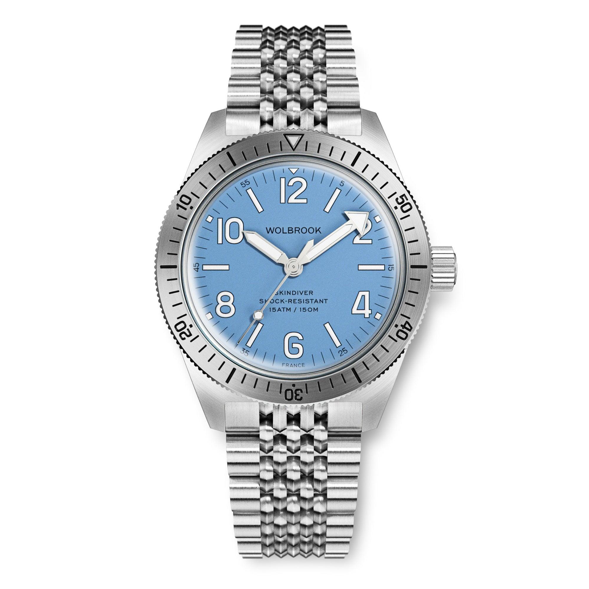 Skindiver Automatic Watch – Sky Blue & Silver Bezel - Wolbrook Watches