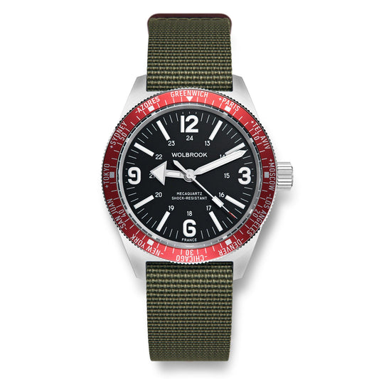 Skindiver WT Mecaquartz Watch - Red, Black & Steel - Wolbrook Watches