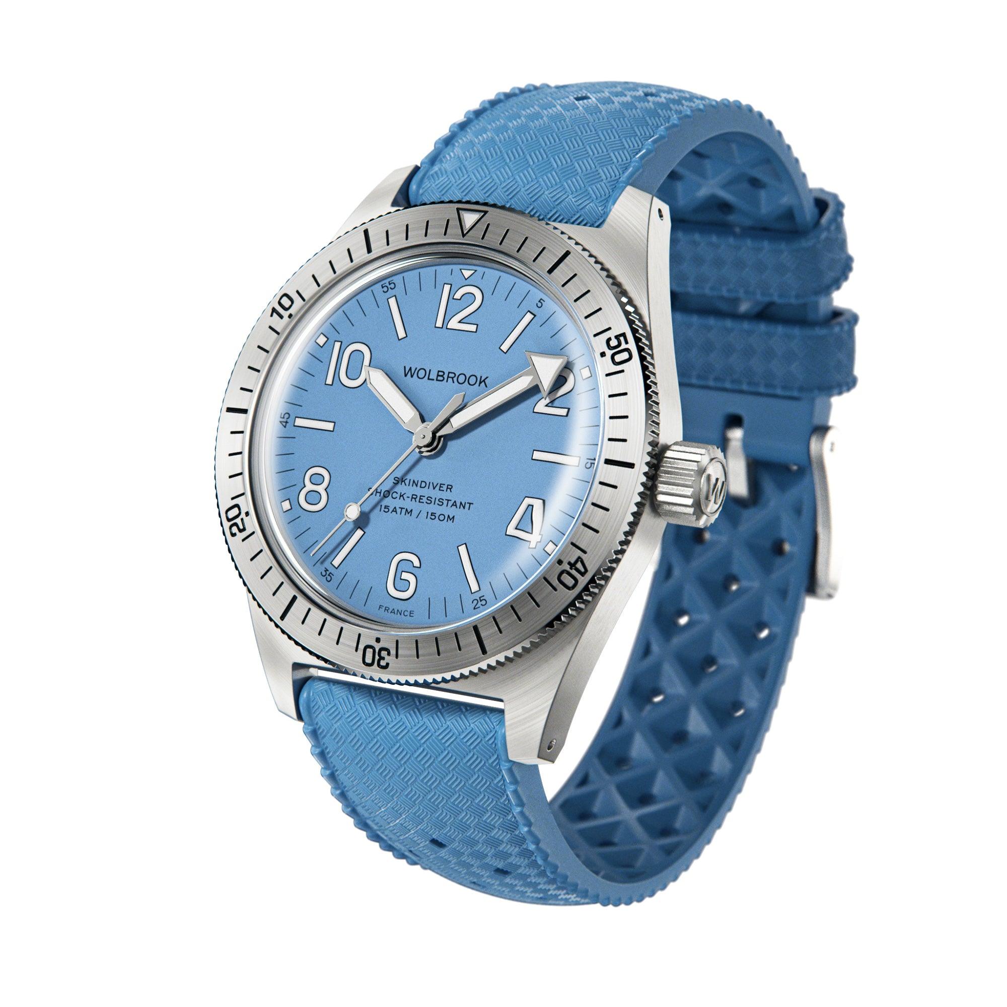 Skindiver Automatic Watch – Sky Blue & Silver Bezel - Wolbrook Watches