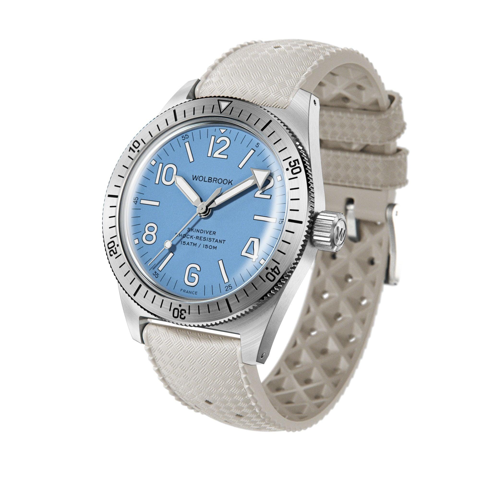 Skindiver Automatic Watch – Sky Blue & Silver Bezel - Wolbrook Watches