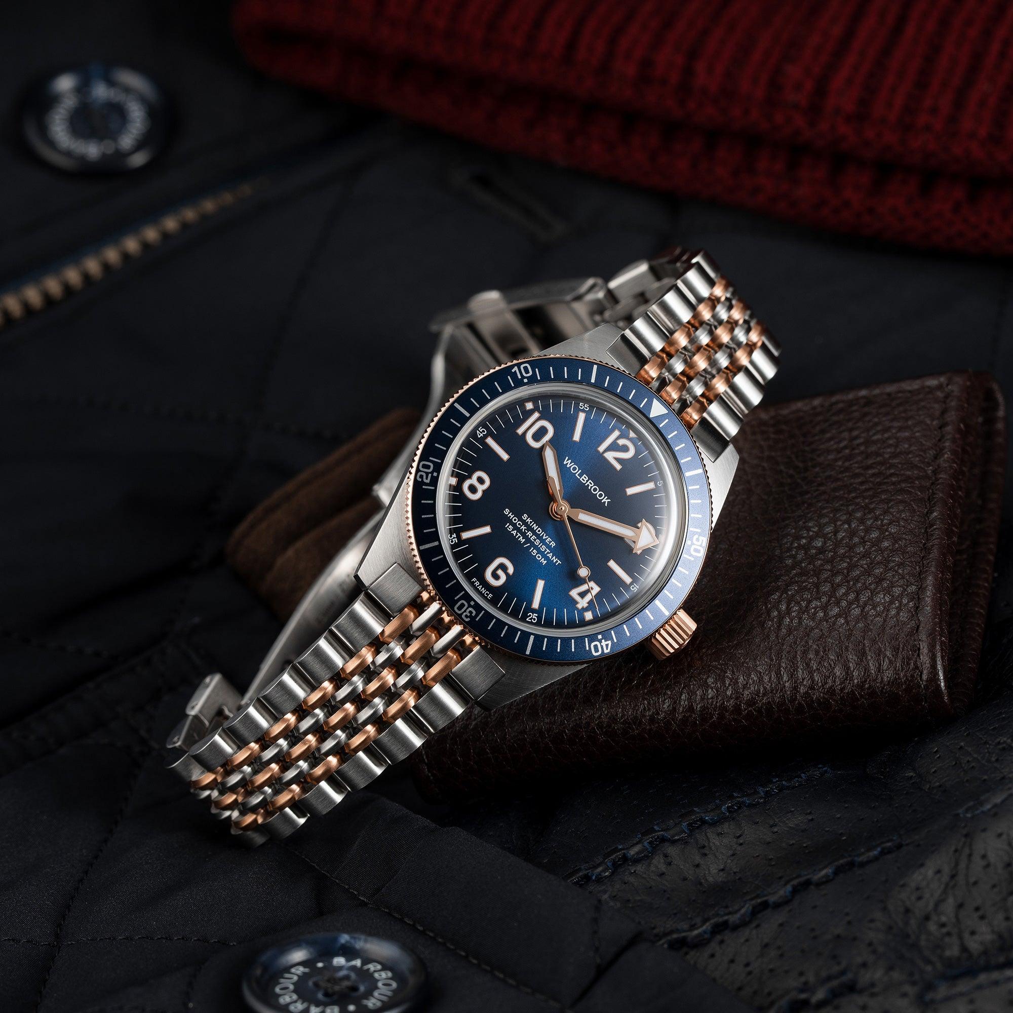 Skindiver Automatic Watch – Two-Tone Blue - Wolbrook Watches