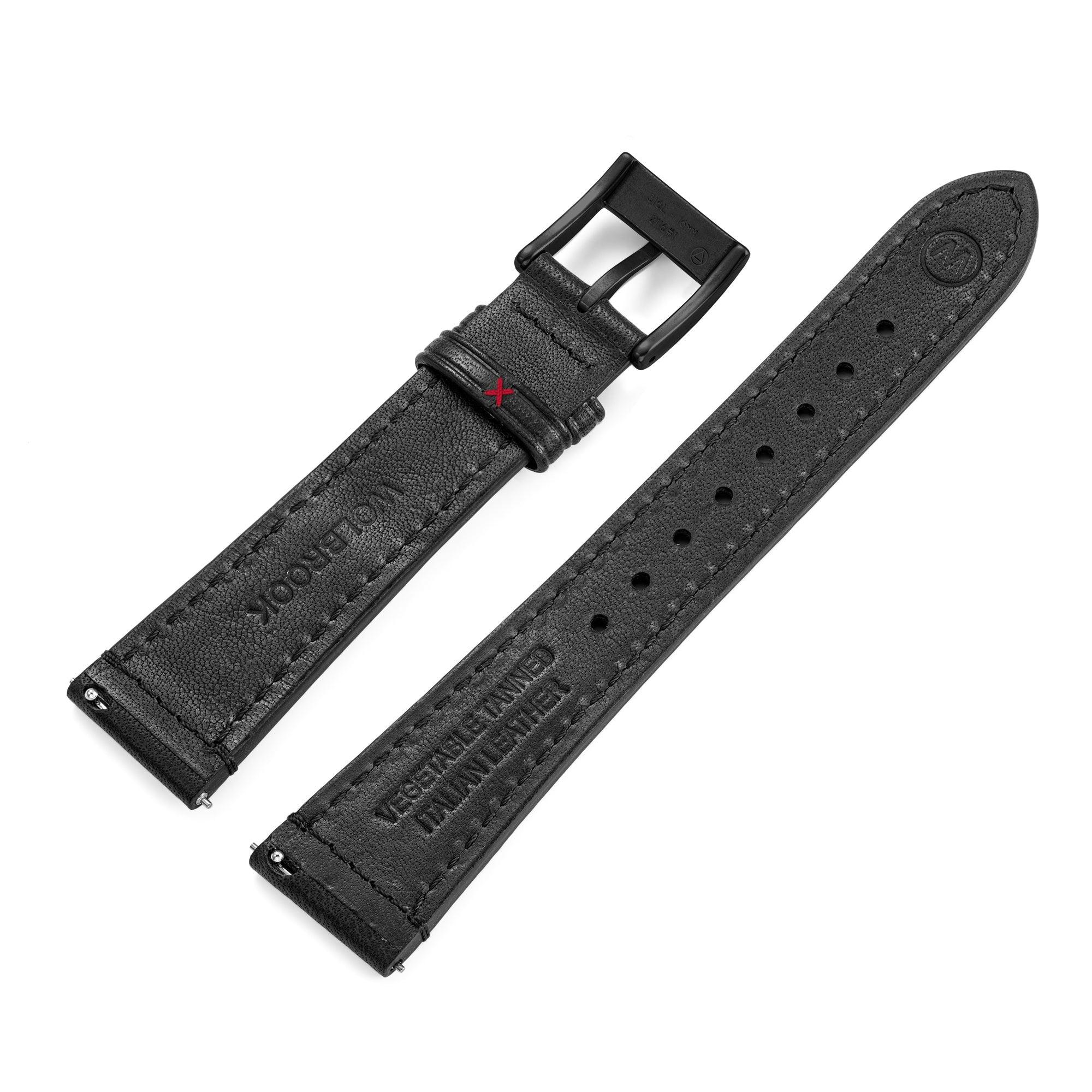 Two-Piece Black Rally Leather Strap & Black PVD Buckle for Racing Watch - Wolbrook Watches