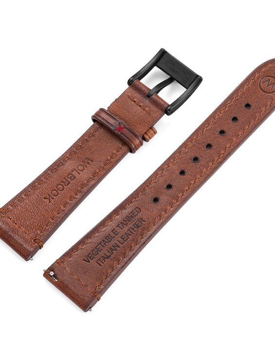 Two-Piece Brown Rally Leather Strap & Black PVD Steel Buckle for Racing Watch