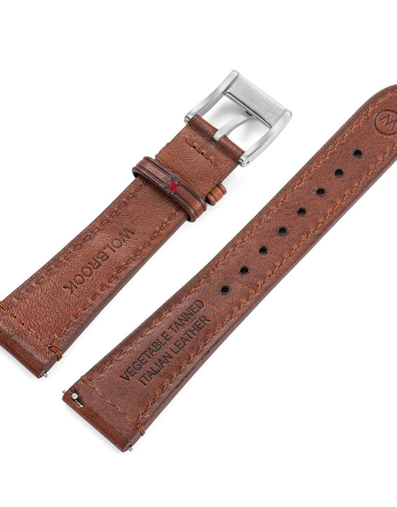 Two-Piece Brown Rally Leather Strap & Steel Buckle for Racing Watch