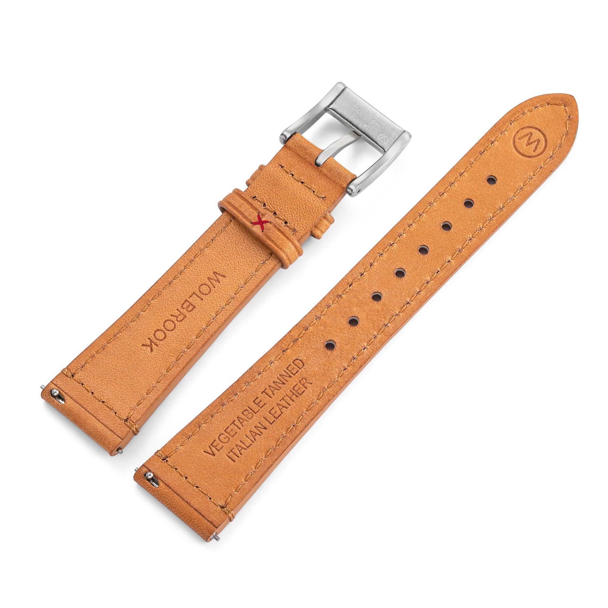 Two-Piece Camel Rally Leather Strap & Steel Buckle for Racing Watch