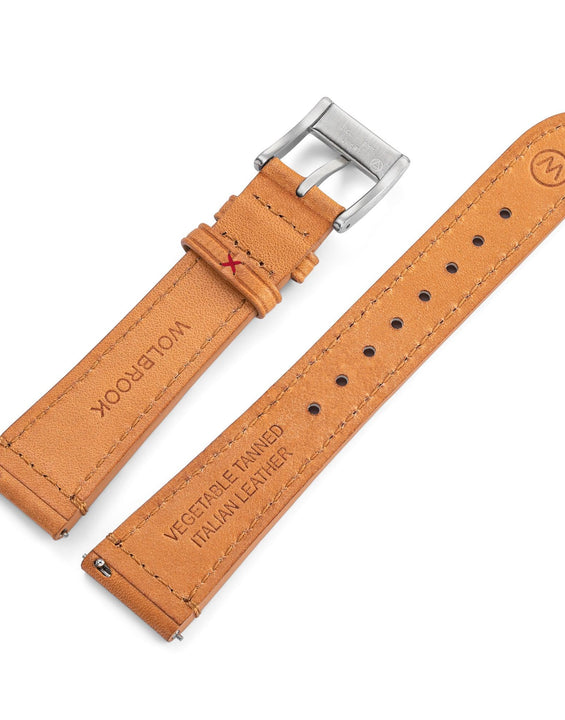 Two-Piece Camel Rally Leather Strap & Steel Buckle for Racing Watch