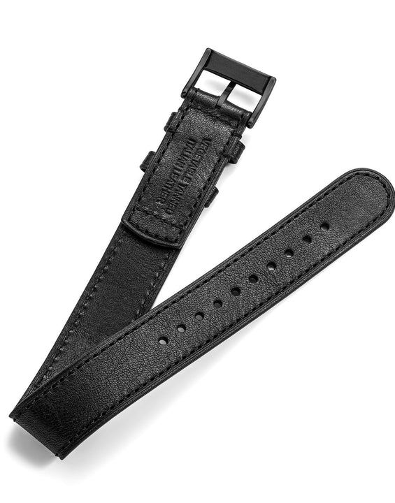 One-Piece Black Leather Band & Black PVD Buckle