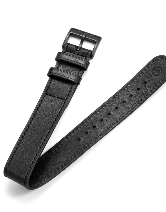 One-Piece Black Leather Band & Black PVD Buckle