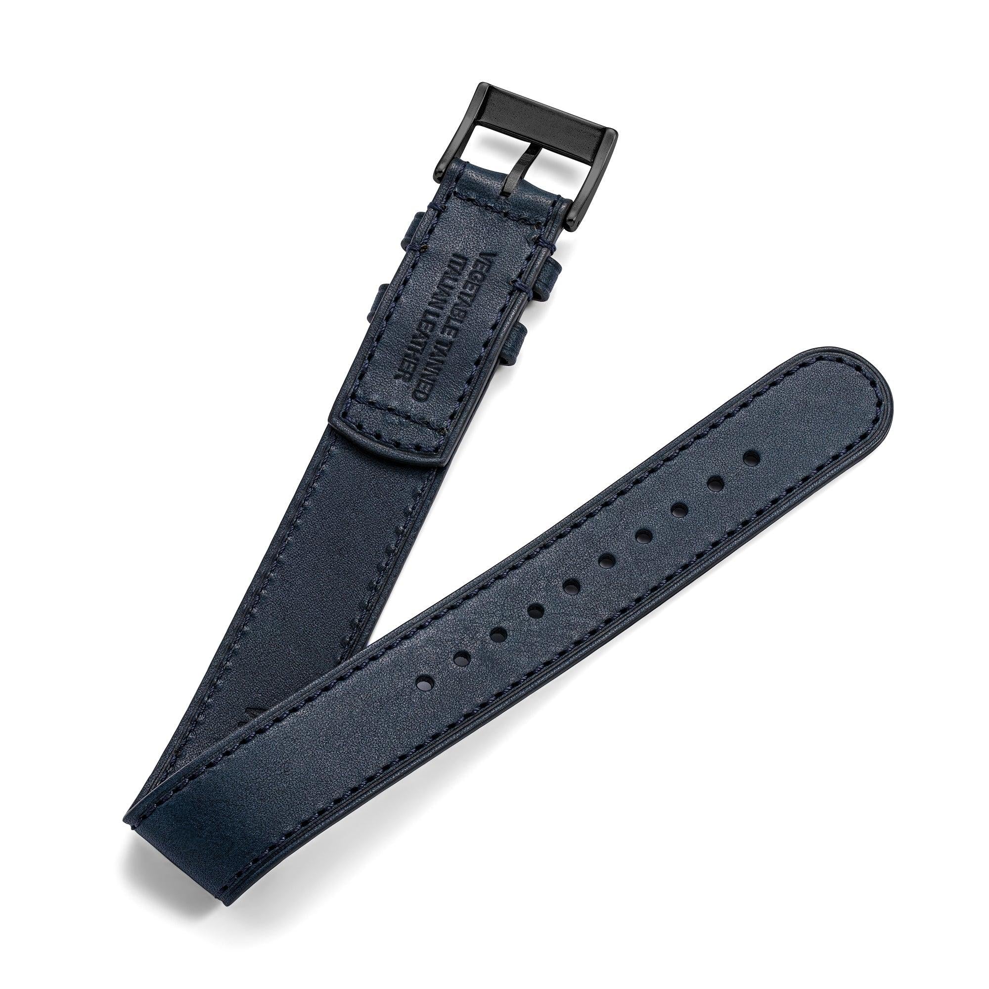 One-Piece Blue Leather Band & Black PVD Buckle - Wolbrook Watches