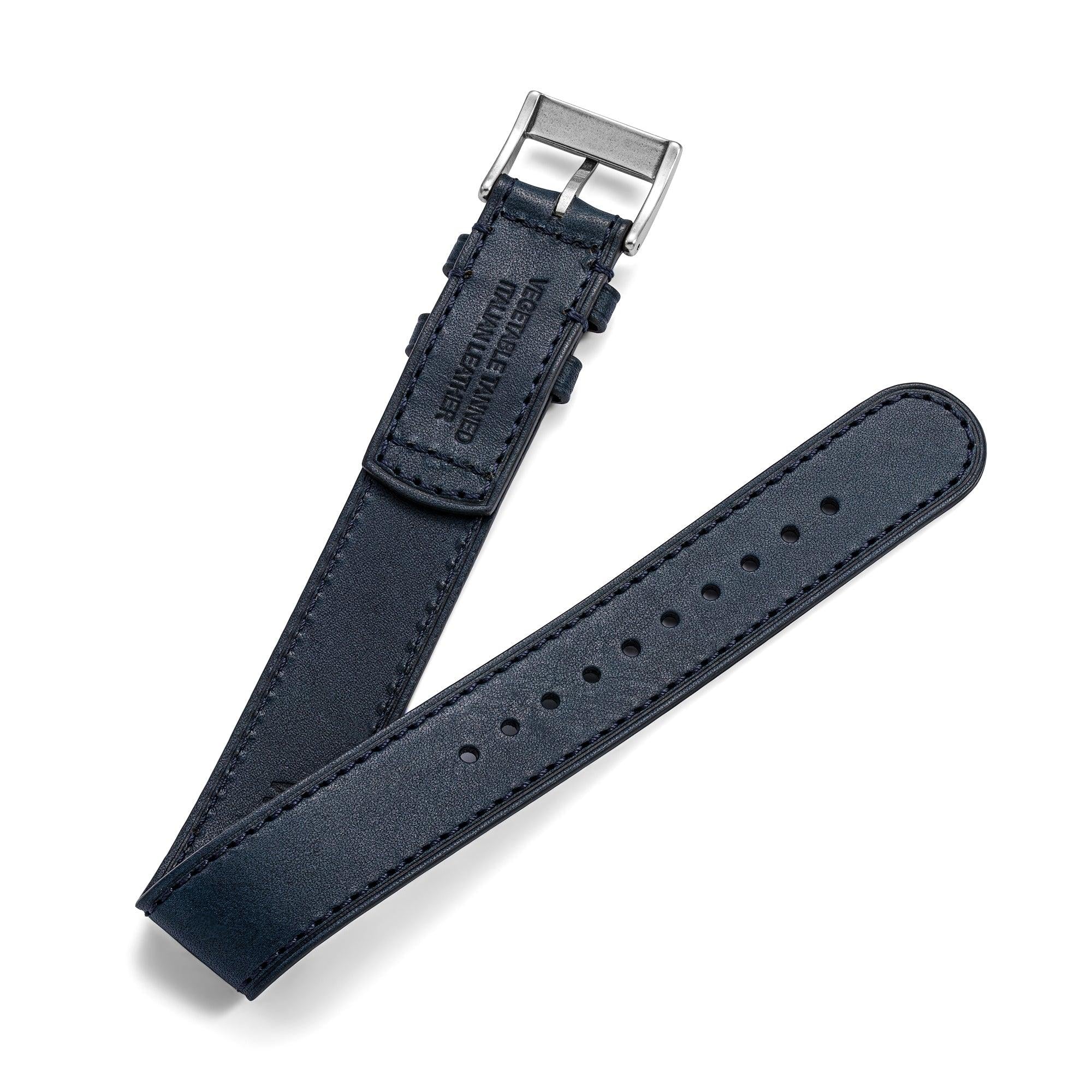 One-Piece Blue Leather Band & Steel Buckle – Wolbrook Watches