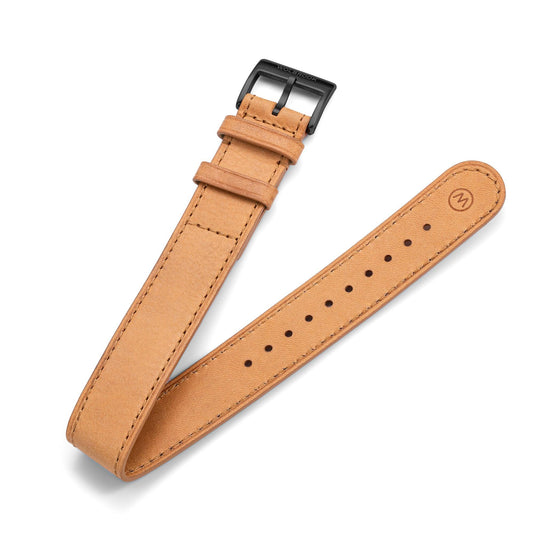 One-Piece Camel Leather Band  & Black PVD Buckle - Wolbrook Watches