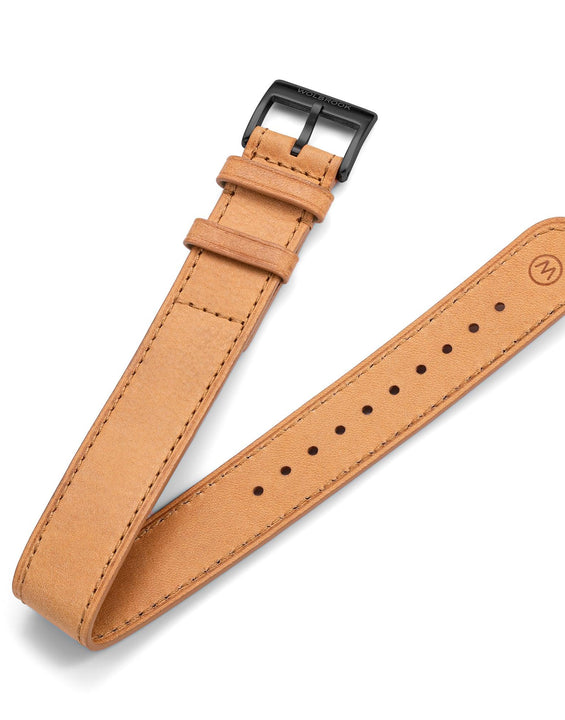 One-Piece Camel Leather Band  & Black PVD Buckle