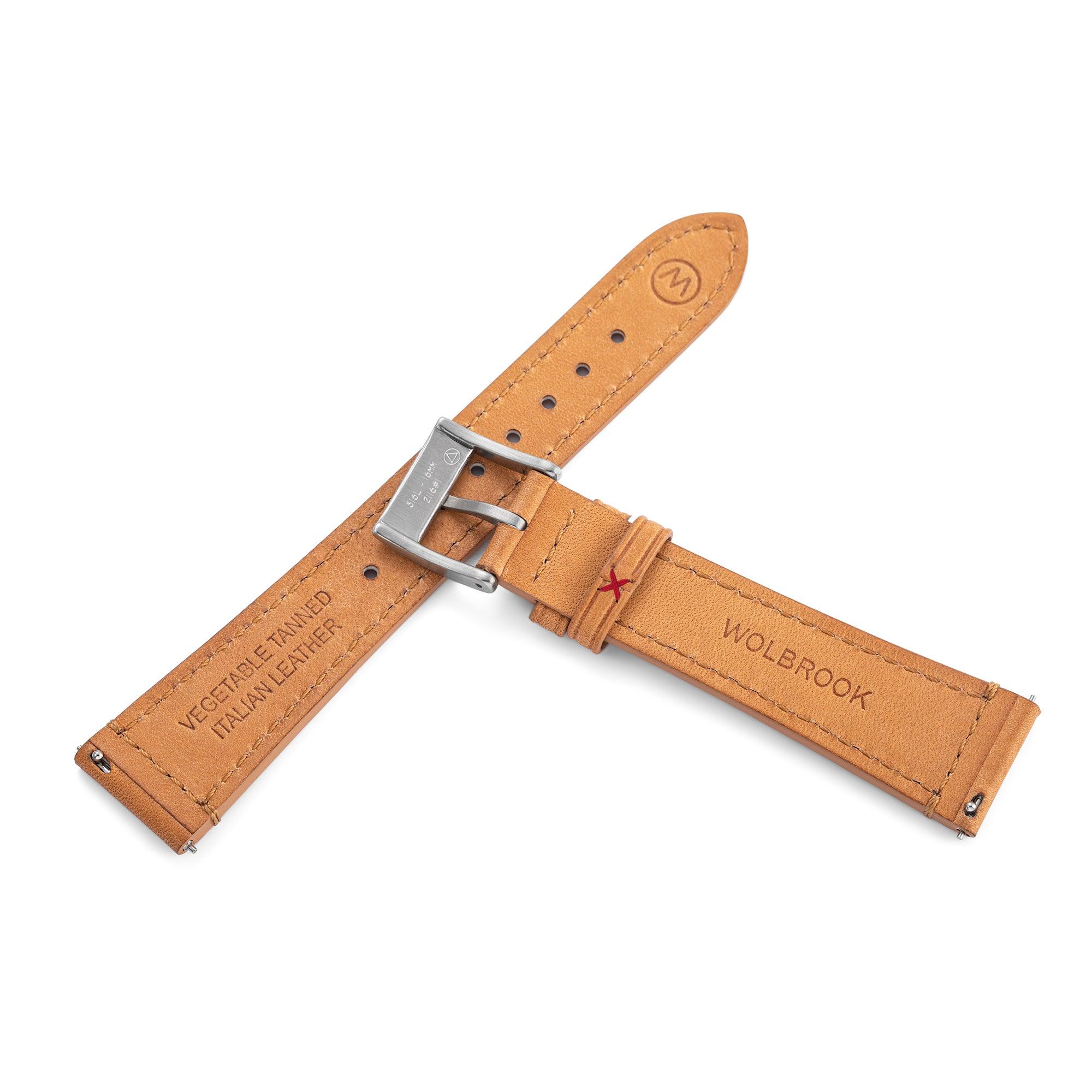 Two-Piece Camel Rally Leather Strap & Steel Buckle for Racing Watch - Wolbrook Watches